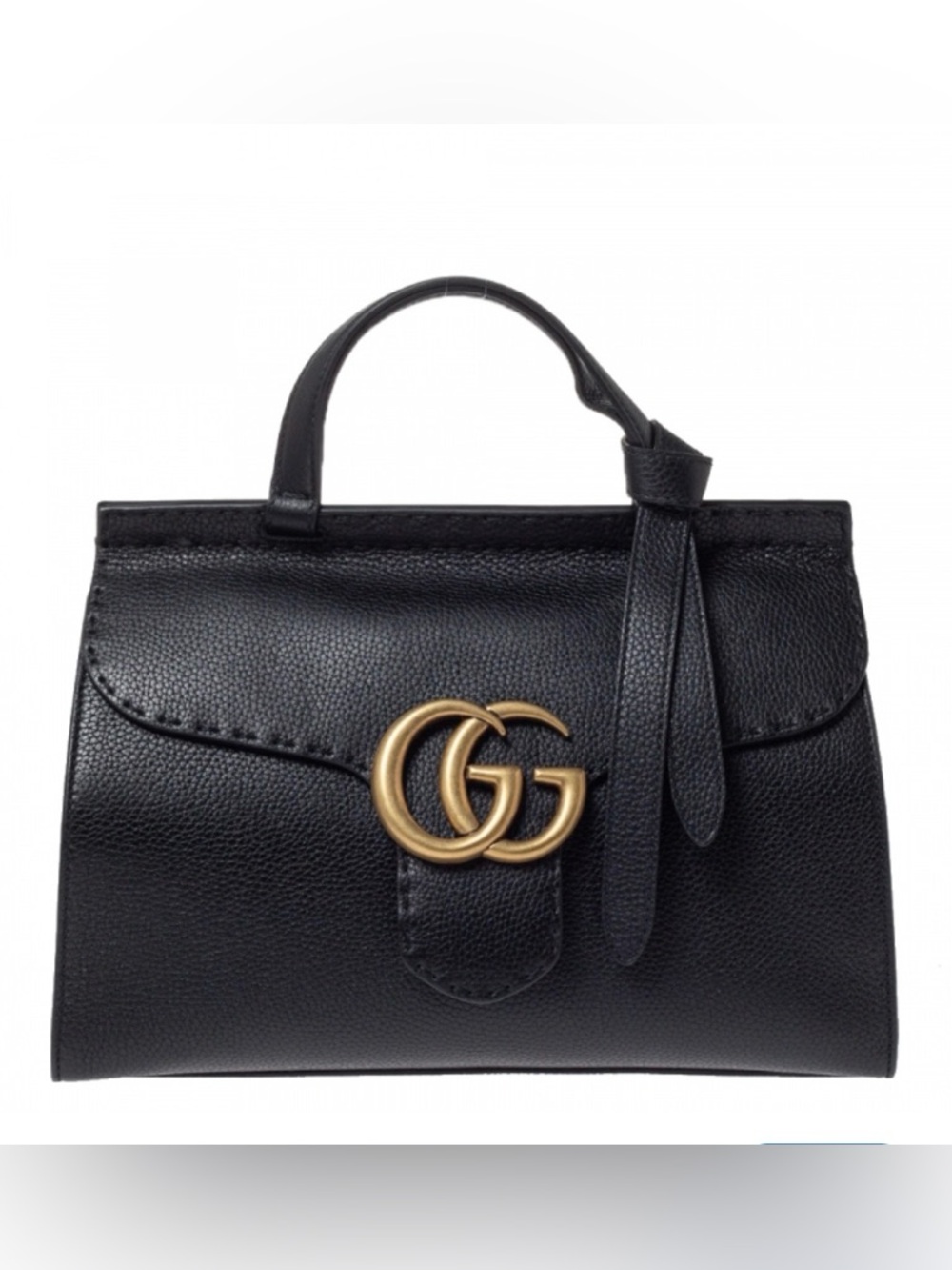 Gucci Black Leather Top-Handle Satchel with Gold Double G